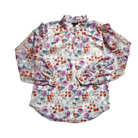 Womens Ann Taylor ruffle split neck top Floral print top - Picture 4 of 16